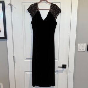 Black Velvet Lace Sleeve Dress